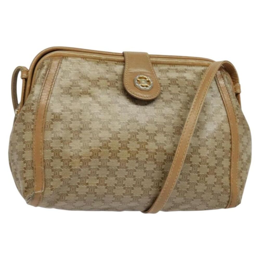 Celine Macadam Shoulder Pvc Leather Beige Pvc Bag